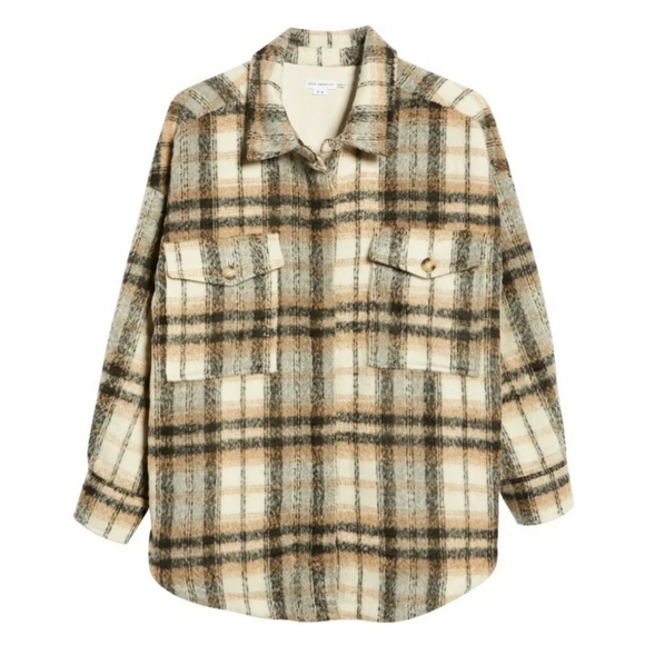 GOOD AMERICAN Neutral Plaid Shacket size 1/2 - Picture 4 of 6